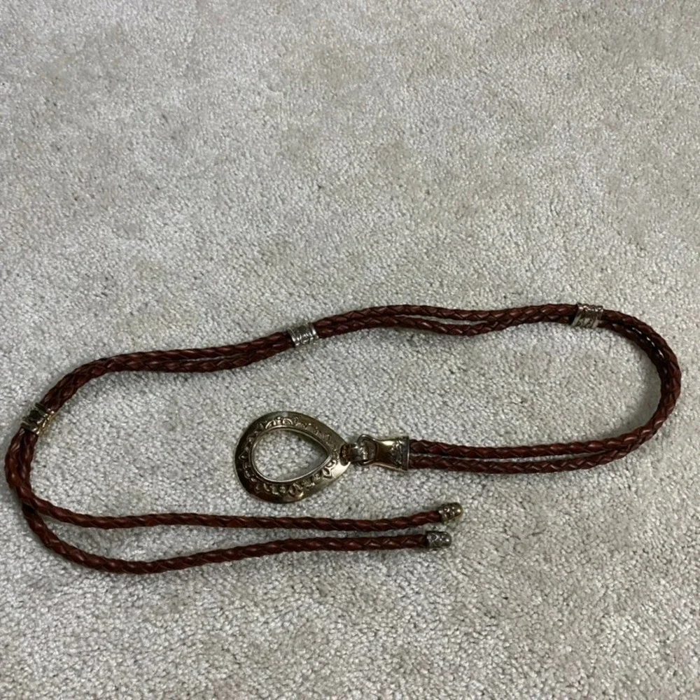 VTG Braided Leather Cord Belt Womens Brown Western Boho Teardrop Buckle 44